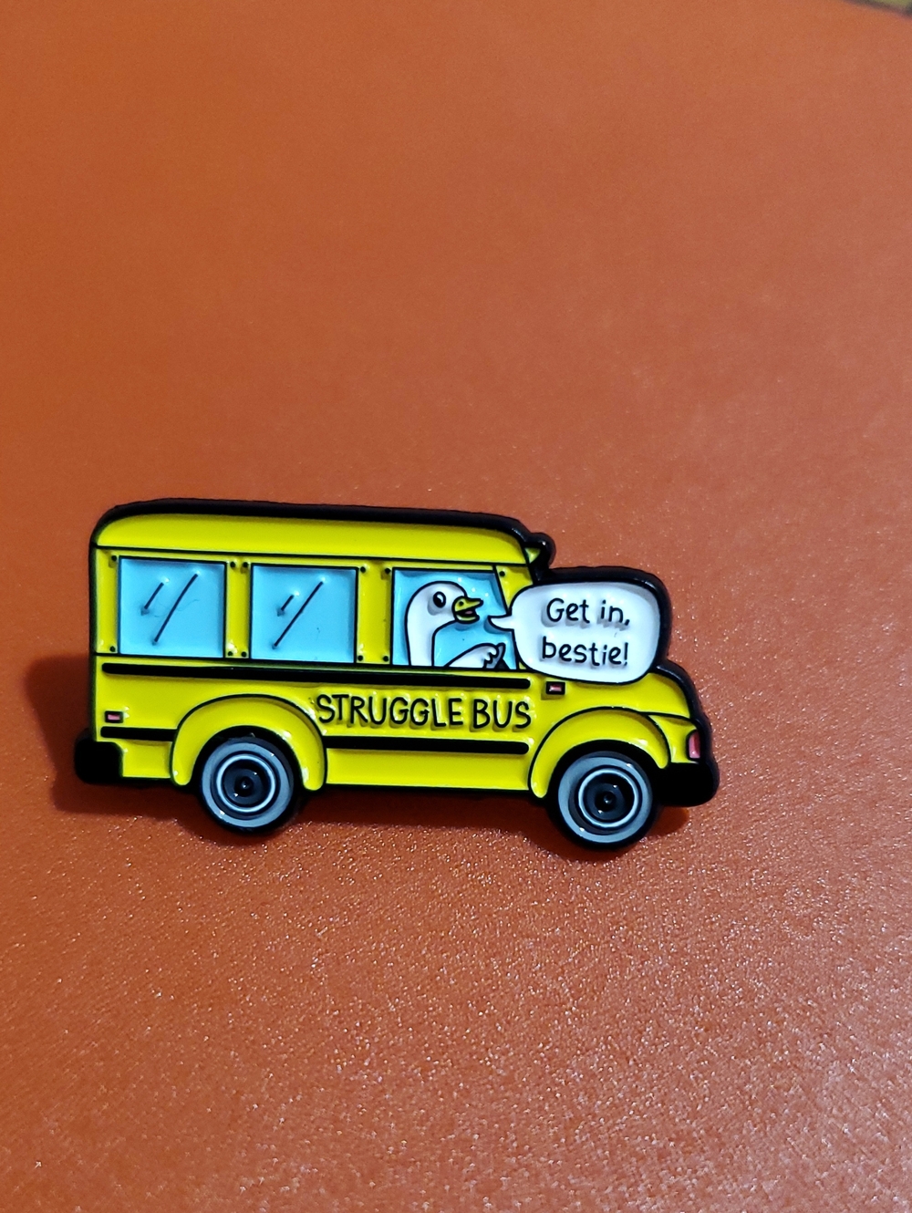 Yellow Struggle Bus Silly Goose Enamel Pin - Get in, Bestie!